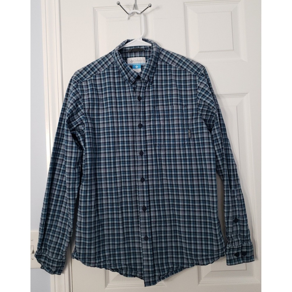 Columbia Boys Long Sleeve Plaid Shirt Size Small Blue